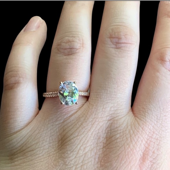 14K SOLID ROSE GOLD OVAL 2.5K ENGAGEMENT RING - Picture 4 of 11